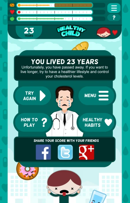 Healthy Child Game over screen design